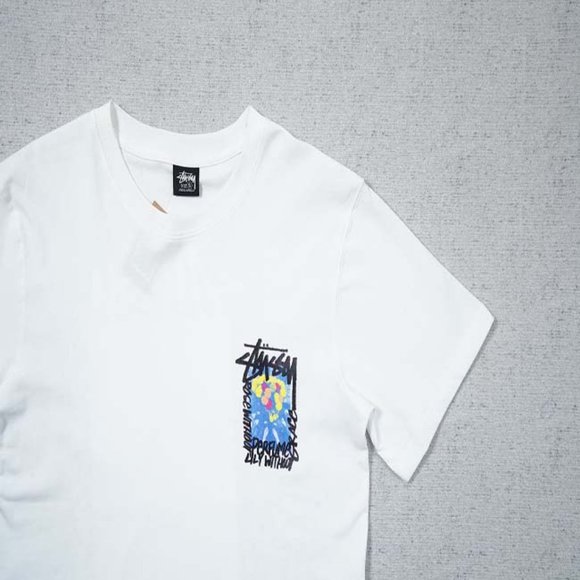 STUSSY Rear Logo Bouquet T-Shirt - White Short Sleeve - Picture 8 of 13